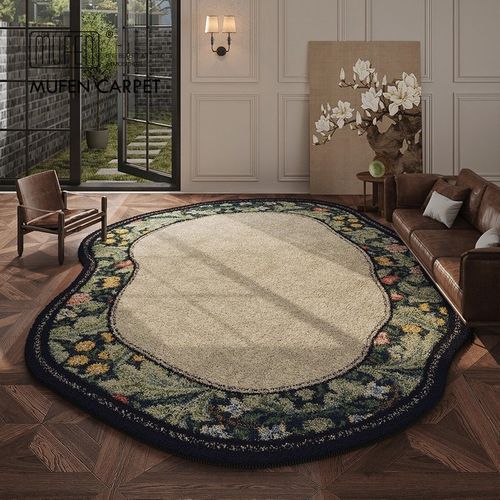 高级感复古客厅地毯卧室床边毯不规则异形沙发茶几高档仿羊绒地垫