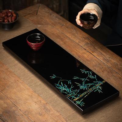 漆器茶具福州大漆手工贴蛋壳漆画荷花干泡台办公茶室装饰干泡茶盘