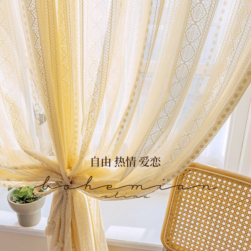 德裕透光不透人纱帘阳台客厅飘窗防晒隔热法式田园复古白纱窗纱帘