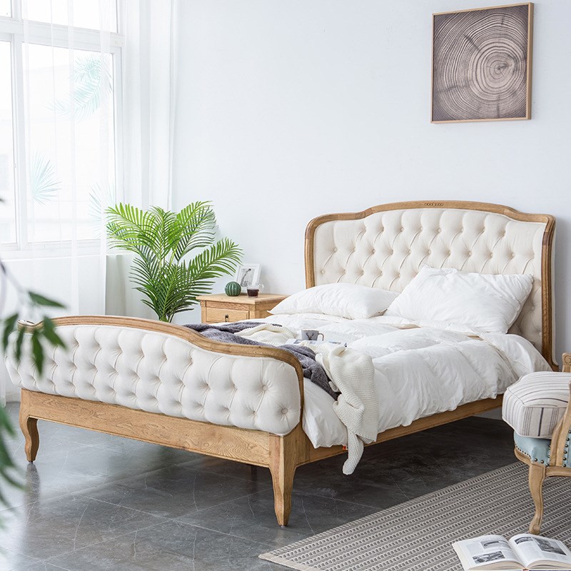 美式乡村复古实木床双人床法式乡村做旧主卧室大床橡木1.8米婚床