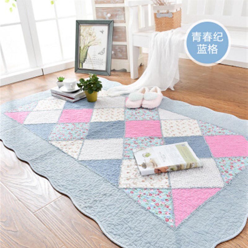 绗缝手工拼布地垫防滑客厅布艺田园卧室垫子进门入门地垫机洗