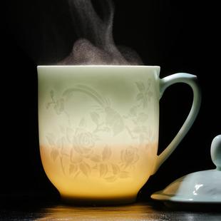 家用过滤泡茶杯办公会议杯470ML 玉蝶景德镇茶杯陶瓷带盖大水杯