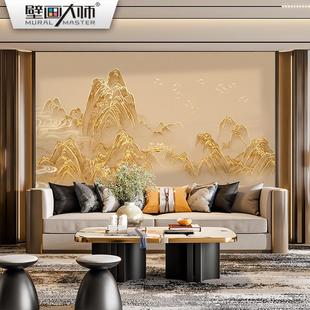轻奢新中式 千里江山图壁布2025新款 山水壁纸客厅靠山背景墙布壁画