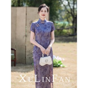 紫色新中式女装妈妈旗袍高端大气婆婆国风连衣裙高考送考平时可穿