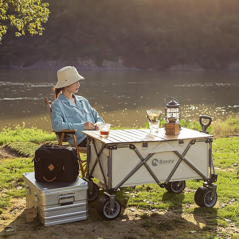 Bavay/北欢户外露营车野餐手拉旅行小推车儿童可躺折叠野营地推车