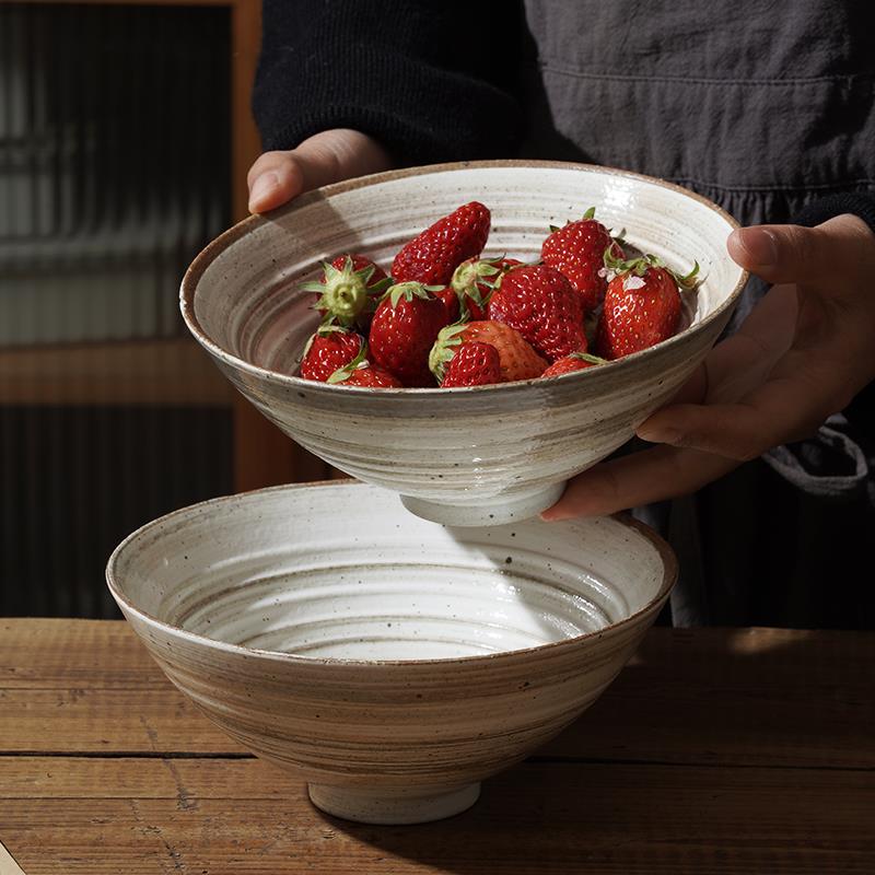 象有秘密 复古螺纹陶瓷面碗手工粗陶家用厨房汤碗沙拉意面拉面碗