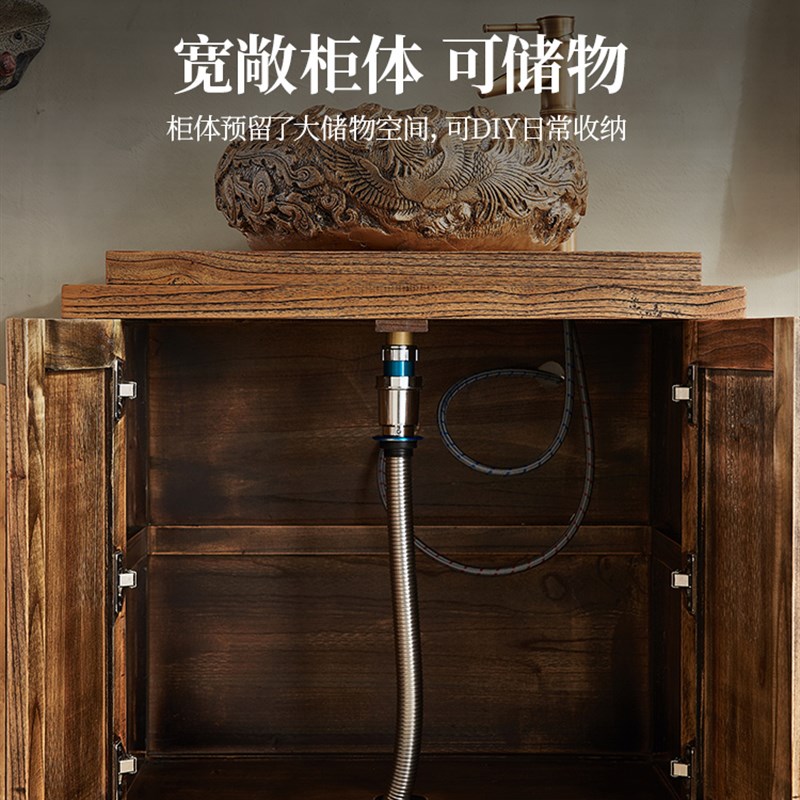 #A9L新中式实木浴室柜组合小户型仿古卫生间落地式洗手脸台上盆洗