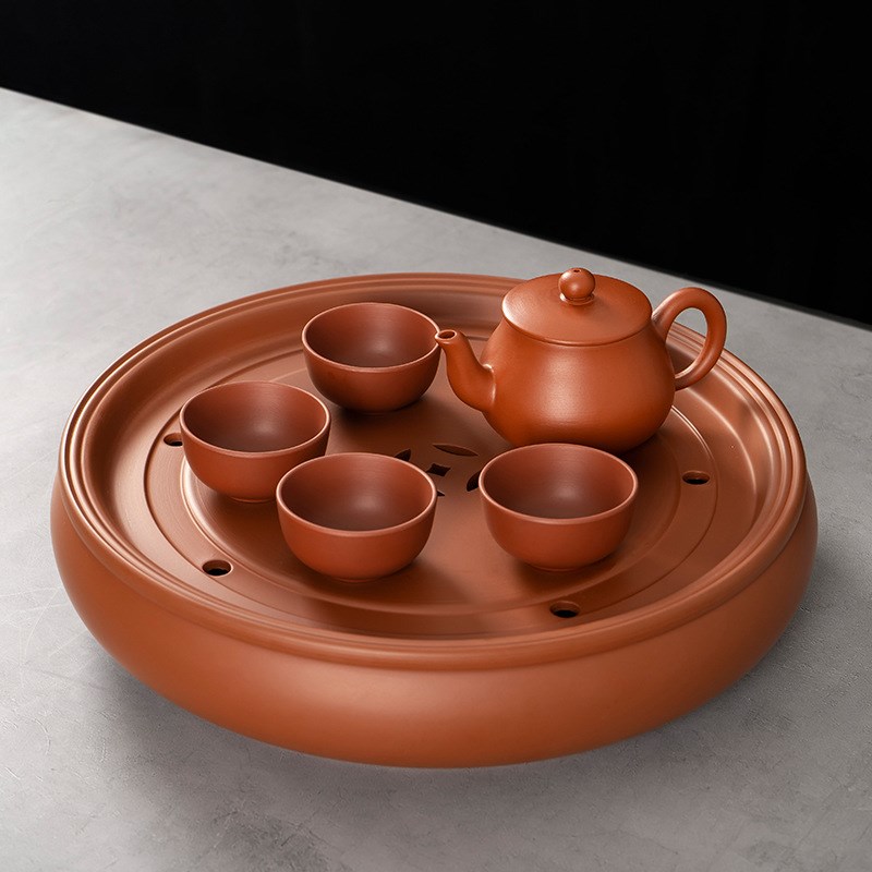 PHZ0潮州10寸传统朱泥圆形家用茶盘半手工储水干泡台茶道茶船