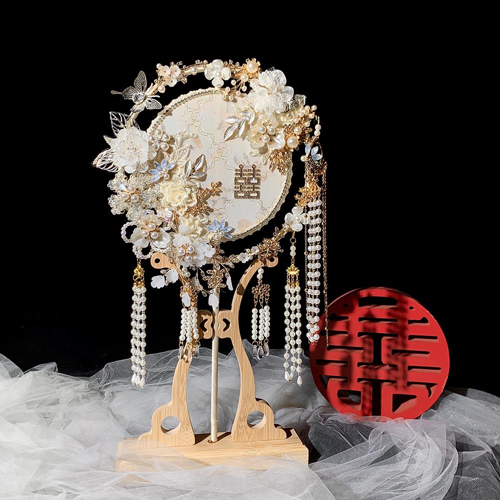 新娘结婚团扇diy材料包成品中式婚礼高级感简约大气秀禾出嫁喜扇