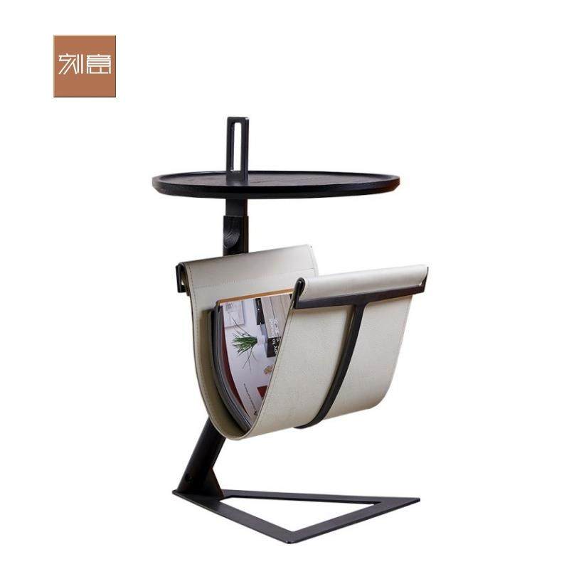 意式极简马鞍皮边几创意不锈钢置物架轻奢圆几角几移动书报架