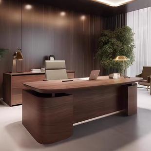 新中式实木办公桌老板桌简约现代高级感北美黑胡桃木办公室总裁桌