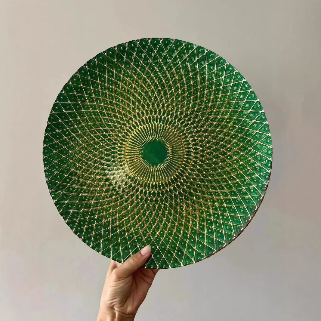 欧式家用玻璃孔雀绿菠萝水果盘