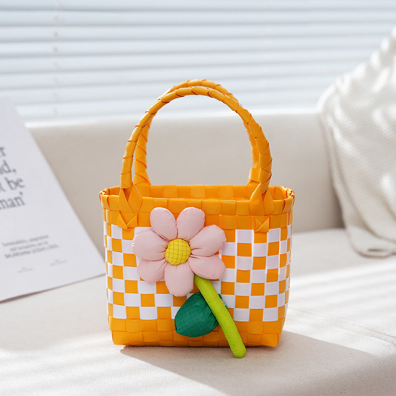 手提篮儿童生日宴礼品包装编织包彩色编织菜篮子包卡通DI Y伴手礼