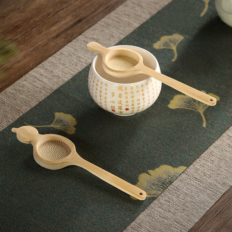 竹制茶道茶勺茶渣过滤网漏斗茶滤