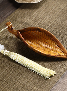 中式复古风手作竹编手工簸箕茶勺
