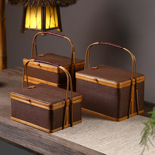 藤编茶具收纳盒复古家用双层食盒便携户外提篮茶点盒席编禅风竹编