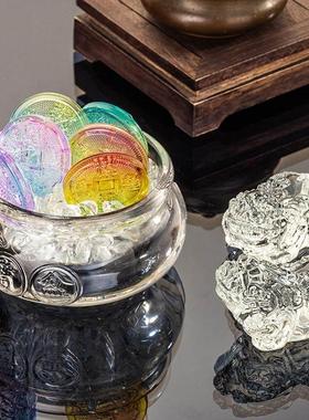 水晶聚宝盆貔貅摆件一对琉璃貔貅家居客厅装饰工艺品乔迁开店办公