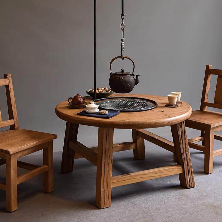 老榆木围炉煮茶桌烧烤碳电两用民宿茶馆户外烧烤小圆桌家用煮茶桌,住宅家具,家用茶台/茶桌,淘宝优惠券,粉丝福利购,淘宝优惠卷