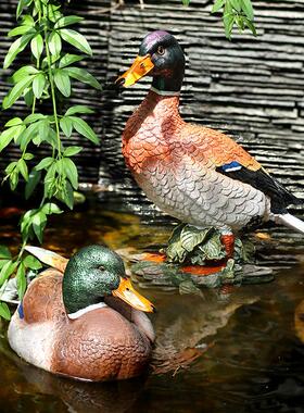 户外仿真喝水鸭子庭院花园布置水池鱼池造景装饰别墅园林动物摆件