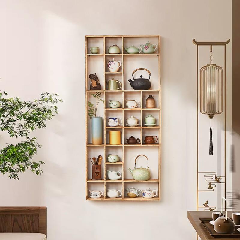 实木多宝阁茶杯架茶壶茶具壁挂式收纳博古架展示格子墙面置物层架