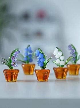 铃兰花摆件手工玻璃超美白绿拼色可爱植物桌面绿植车载办公室