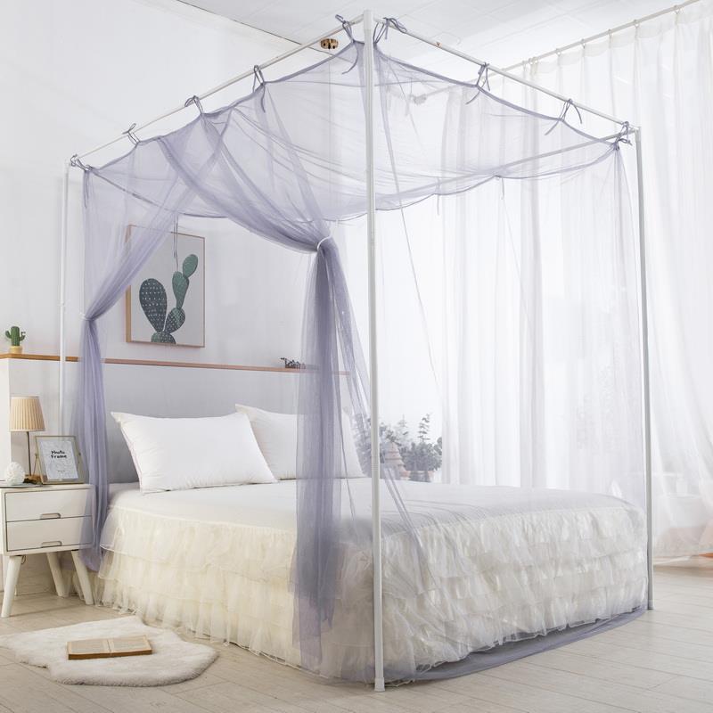 蚊帐单门可定做宫廷法式简约绑绳款防尘顶落地加高不锈钢烤漆支架