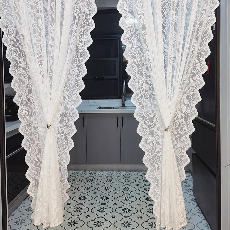 白色蕾丝窗纱帘梦幻帘半帘法式短帘门帘厨房卧室隔断免打孔安装