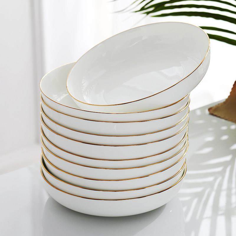 骨瓷盘子套装组合家用深盘汤盘菜碟欧式金边餐具盘子陶瓷盘子菜盘,餐饮具,盘,淘宝优惠券,粉丝福利购,淘宝优惠卷