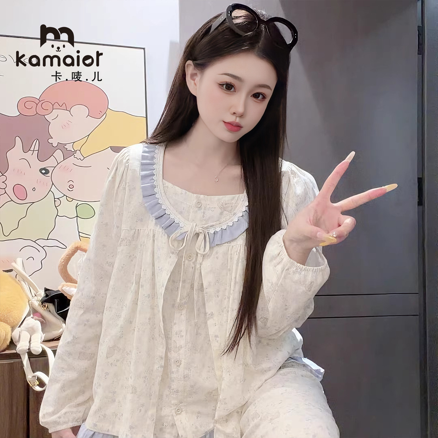 卡唛儿女纯棉睡衣春季家居服外穿