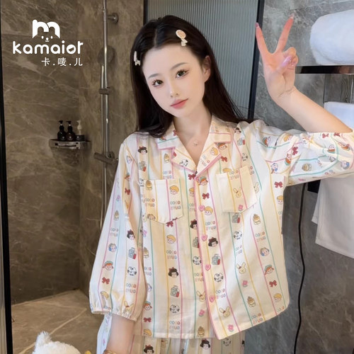 卡唛儿女纯棉可爱短款套装夏睡衣