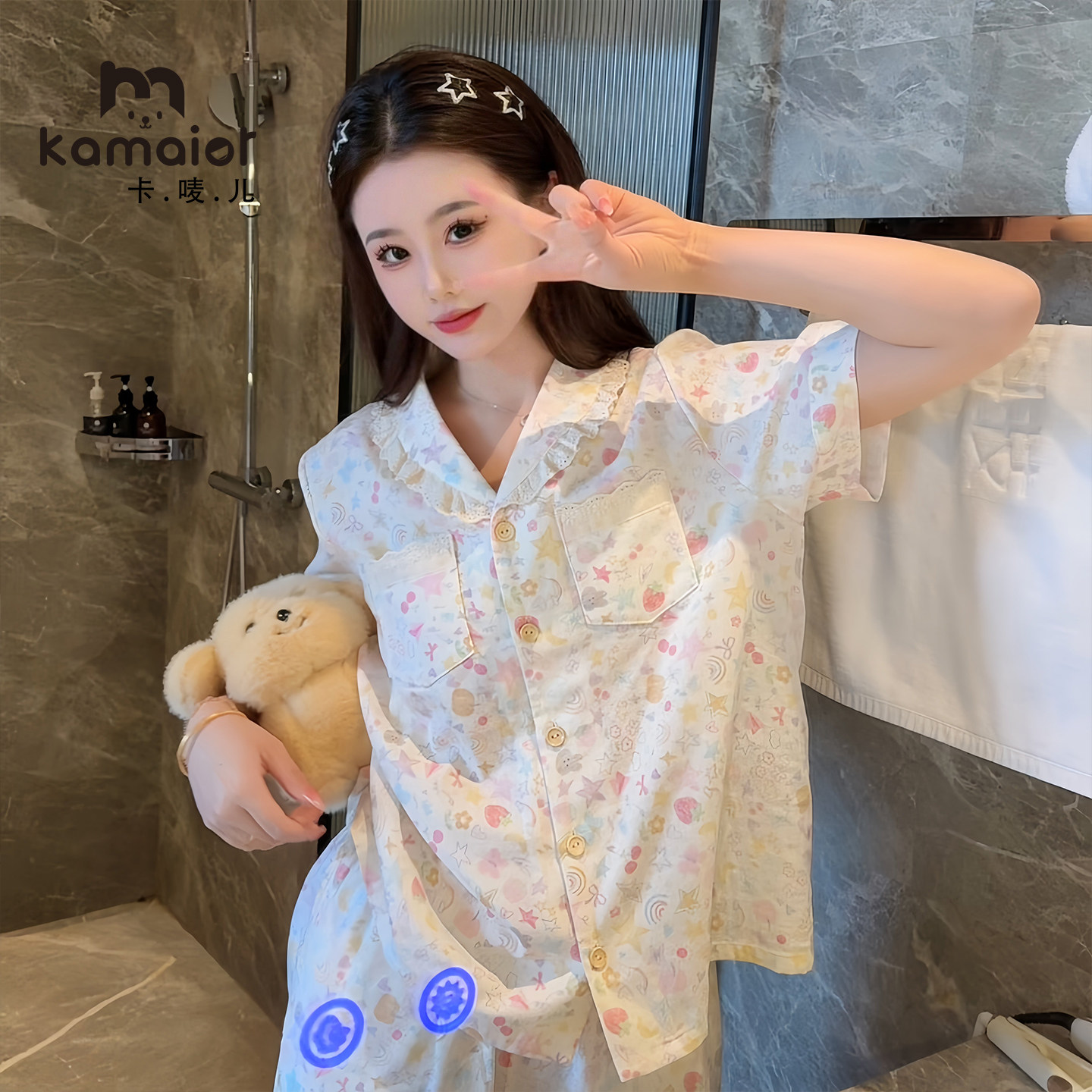 卡唛儿女纯棉睡衣套装外穿可爱