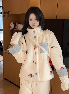 卡唛儿女加绒加厚法兰绒睡衣冬季