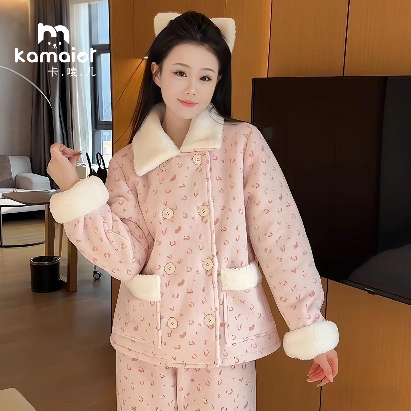 冬季加绒加厚保暖外穿睡衣可爱减龄休闲特厚加绒甜美家居服套装