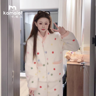 法兰绒睡衣女2026冬季加厚气质加绒保暖家居服套装外穿甜美毛绒绒