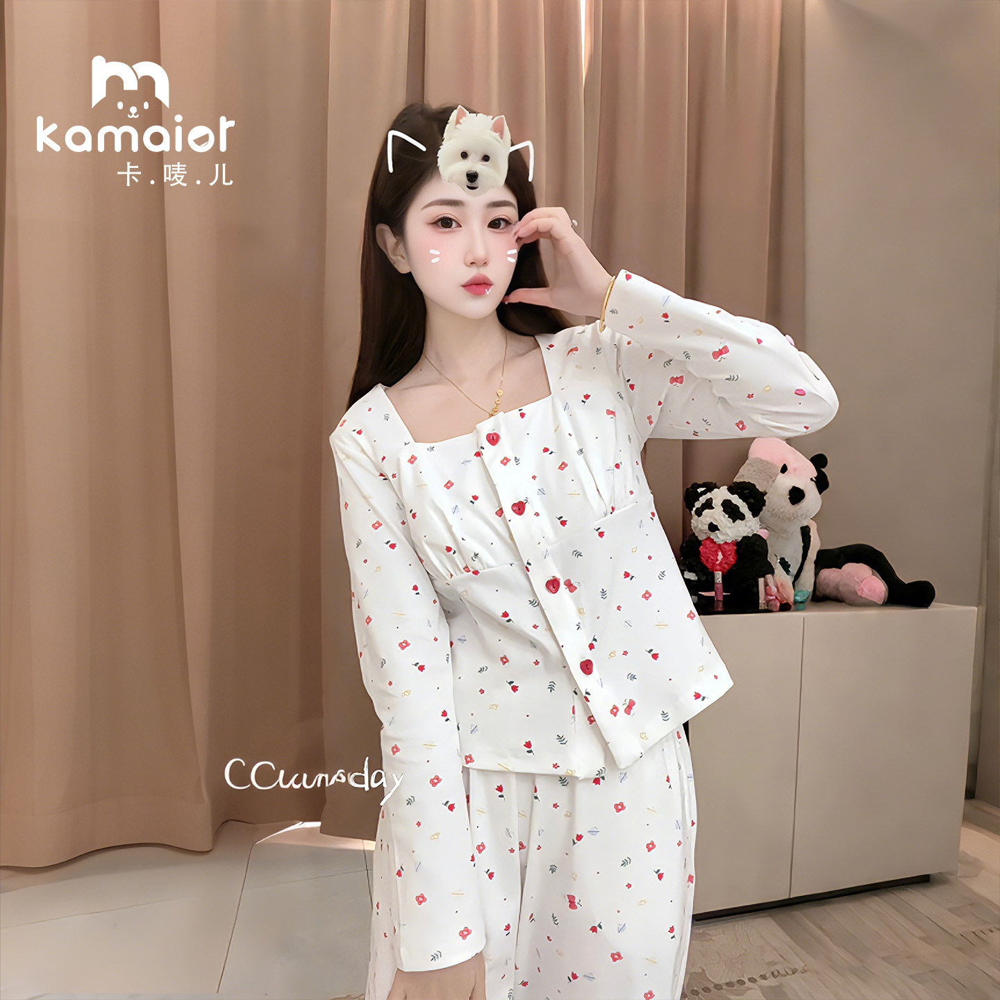 卡唛儿女纯棉春秋家居服套装睡衣
