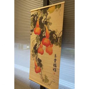 竹帘窗帘卷帘茶室背景装 竹帘挂帘新中式 饰隔断花旦侍女来图印花批