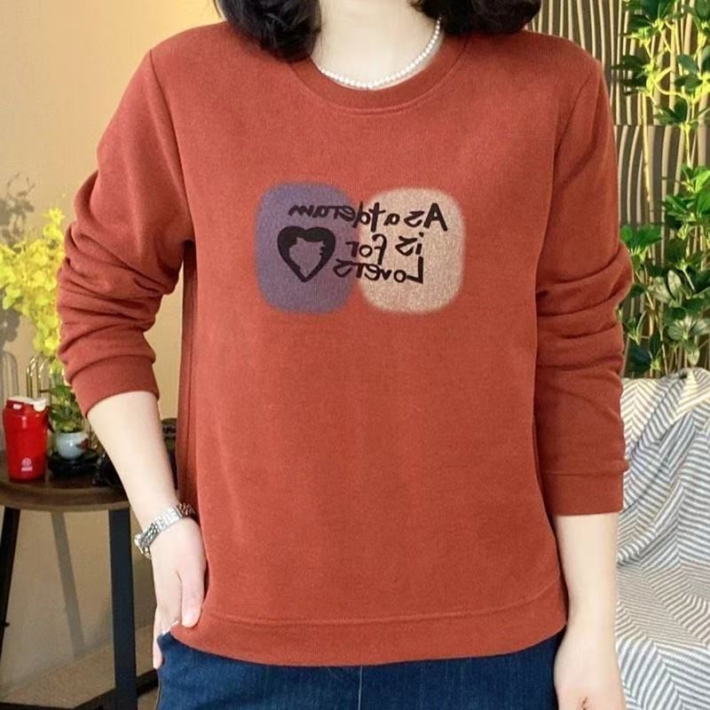 中老年妈妈洋气印花长袖t恤小衫