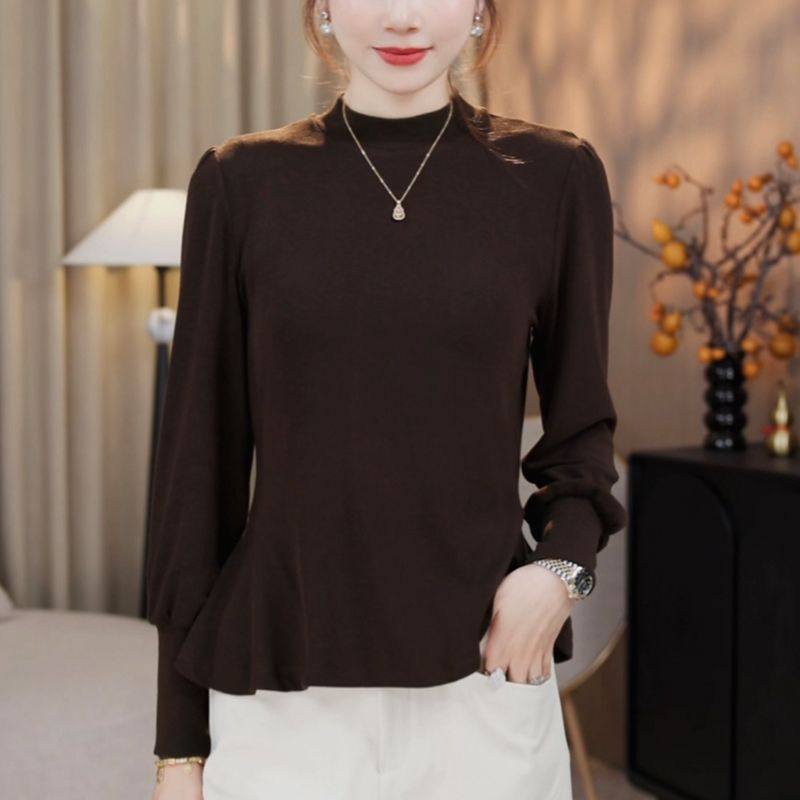 秋冬季荷叶边长袖显瘦女大码打底衫收腰T恤中年妈妈洋气减龄上衣,女装/女士精品,大码内搭,淘宝优惠券,粉丝福利购,淘宝优惠卷