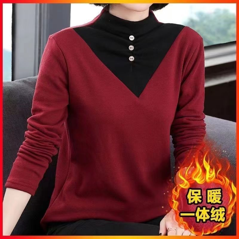 半高领加绒保暖宽松大码打底衫