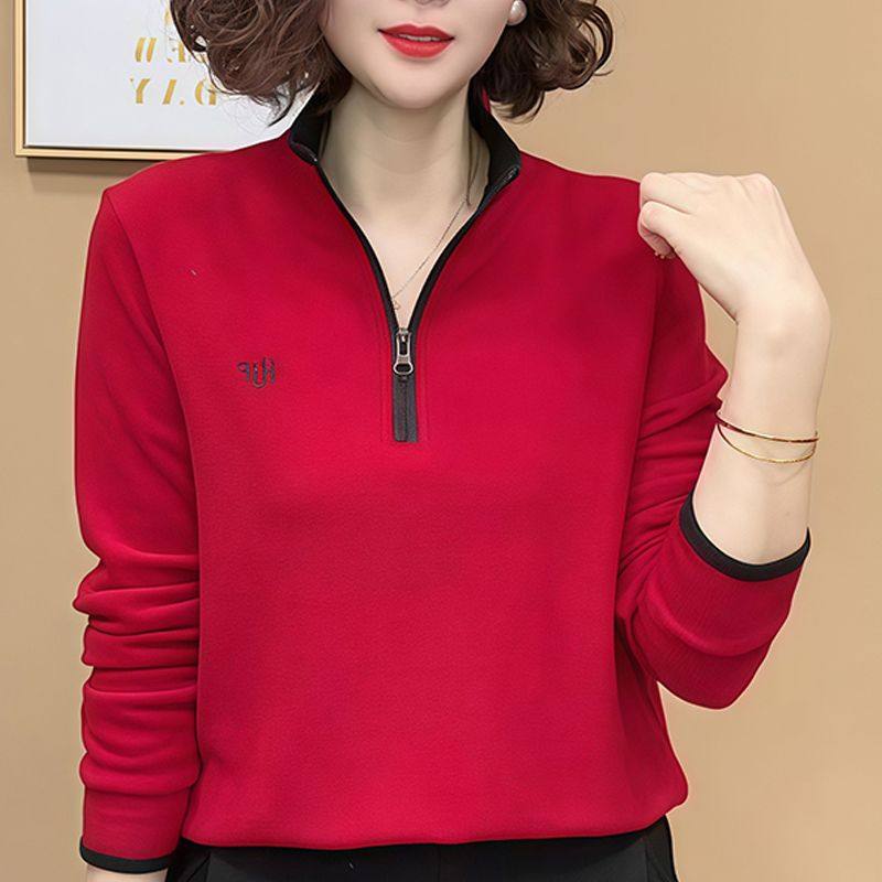 秋冬显瘦德绒保暖上衣中年妈妈立领半拉链卫衣女长袖洋气减龄T恤,女装/女士精品,大码内搭,淘宝优惠券,粉丝福利购,淘宝优惠卷