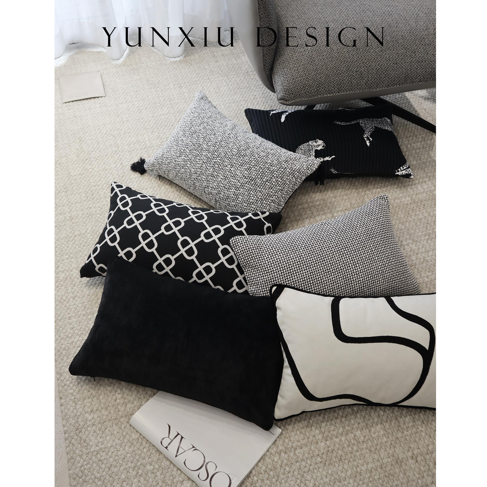 黑白ins中古风格腰枕 沙发客厅抱枕办公室车载久坐护腰长枕