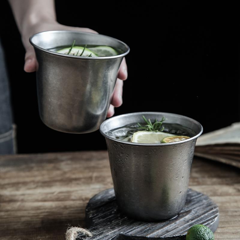 覆古美式磨砂食品级不锈钢咖啡杯水杯冷饮杯加厚宽口杯工业风杯子