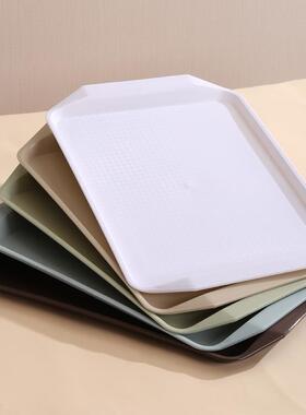 加厚快餐盘大托盘长方形塑料饭店专用盘子饭店商用纯白色平底菜盘