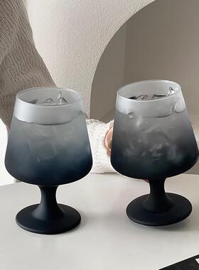 磨砂黑色玻璃杯家用创意高颜值氛围感女生高脚特调果茶饮料啤酒杯