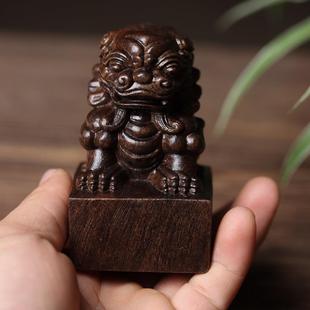 沉香木狮子印章木雕手把件办公室桌面工艺品摆件汽车饰品抓周官印