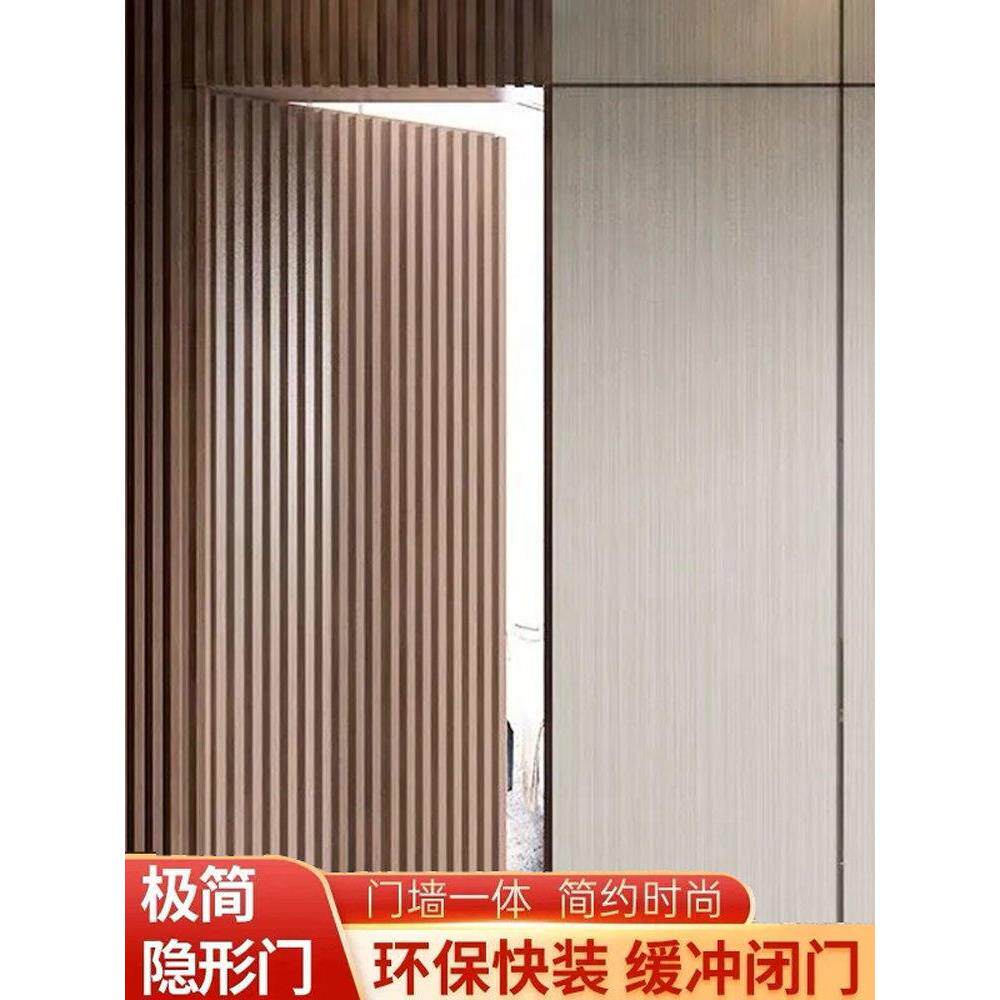 实木格栅一体隐形门电视背景墙格栅卧室门木饰面隐藏暗门客厅定制