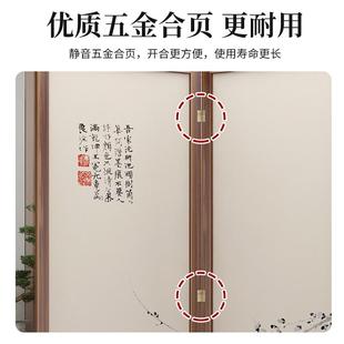 V办公室折叠移 实木屏风隔断简约现代遮挡入户玄关客厅双面新中式