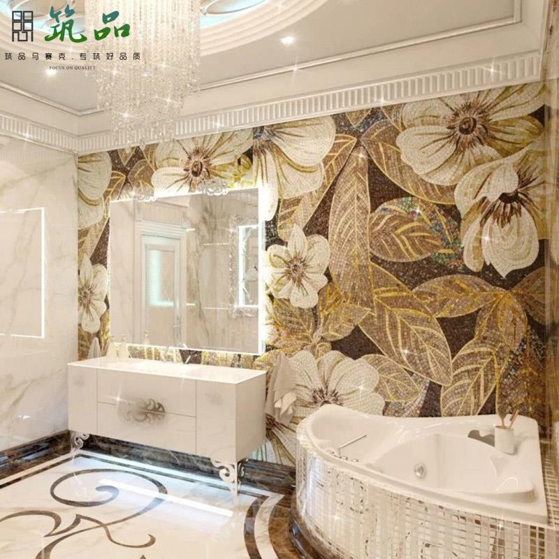 水晶玻璃马赛克剪画玄关瓷砖拼图背景墙卫生间拼花装饰画浴室壁画图片