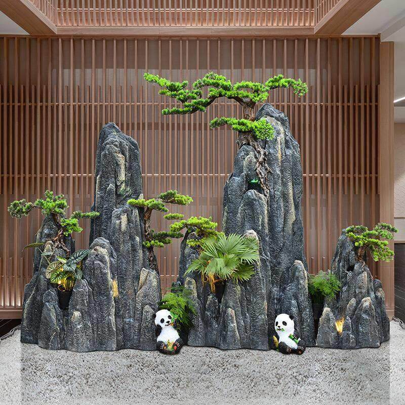 彷真假山石头造景观布景干山户外中式庭院布置鱼池装饰摆饰迎客松