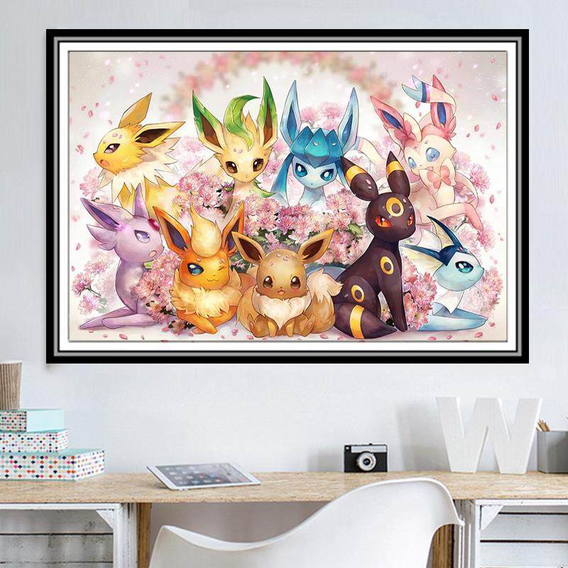 卡通动漫钻石画2025新款可爱小幅神奇宝贝伊布贴钻十字绣卧室满钻